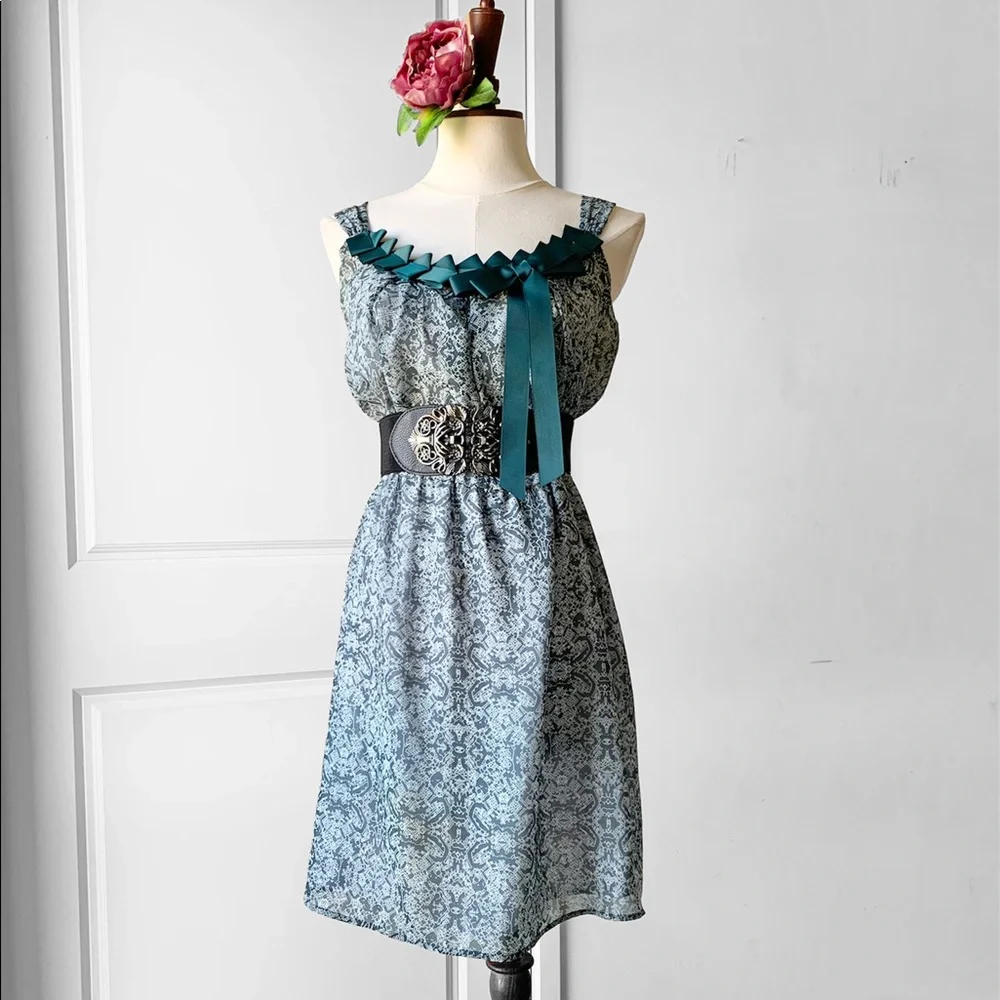 PILGRIM Vienna Bow Green Teal Dress - Picture 1 of 9